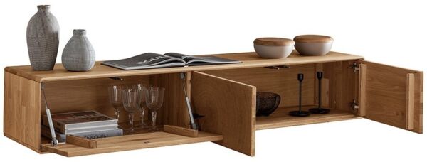 Lomadox Lowboard WESTON-69, Massivholz Wildeiche geölt 170 cm Push-to-open montierte Lieferung