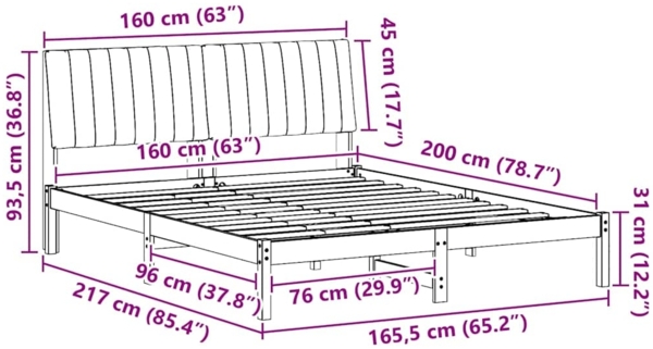 vidaXL Bettrahmen mit Kopfteil Braun 150 x 200 cm Massives Kiefernholz 3394416 Bild 10