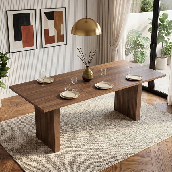 KLAM HOME Esstisch Ausziehbarer Esstisch 140–200 cm Eichenoptik für 6–8 Personen (Moderner Esszimmertisch mit verdickter Tischplatte & Lamellenbeinen), Rechteckiger Esstisch aus MDF, flexibel ausziehbar