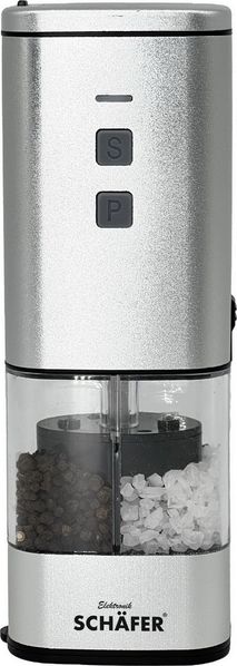 SCHÄFER 2in1 Salz- und Pfeffermühle Serie "Atom" elektrisch silber 11202