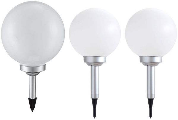 3er Set LED Außen Solarleuchten, Kugel weiß, 15 und 20 cm