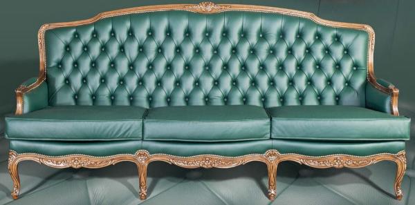 Casa Padrino Luxus Barock Leder Sofa Grün / Braun - Elegantes Wohnzimmer Sofa mit hochwertigem Echtleder - Barock Wohnzimmer & Hotel Möbel - Luxus Qualität - Made in Italy