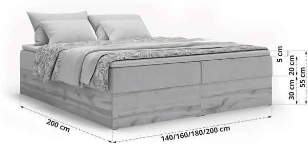 Polsterbett mit Bettkasten, Boxspringbett ohne Kopfteil WOOD ZERO, 7-Zonen Multipocket-Matratze und Topper, modernes Bett für Schlafzimmer - Schwarz Cordstoff - 180 x 200 cm - H3 Bild 6