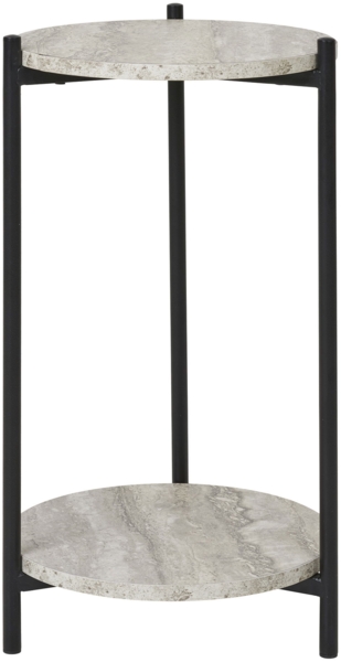 House Nordic Beistelltisch, Travertin-Optik, schwarze Beine, ø27x46 cm