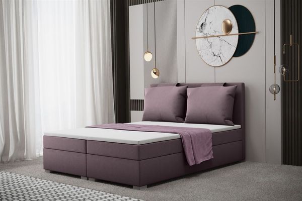 Boxspringbett Schlafzimmerbett MATRO 200x200cm in Stoff Soro Flieder
