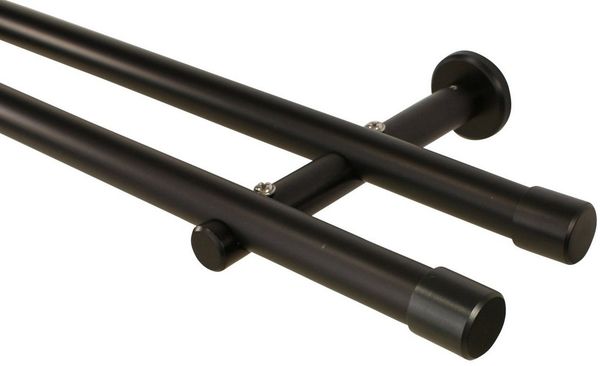 iso-design Gardinenstange 20 mm 2-läufig Schwarz und Weiß aus Metall Wandmontage Endstück Kappe, Ø 20 mm, 2-läufig, Fixmaß, mit Bohren, verschraubt, Metall, Gardinenstange aus Aluminium