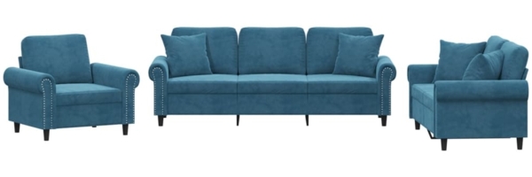 vidaXL 3-tlg. Sofagarnitur mit Kissen Blau Samt 3202199