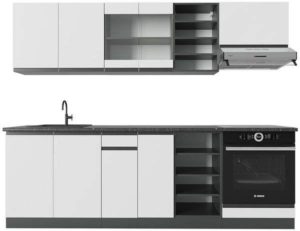 Küchenzeile R-Line Weiß/Anthrazit 240 cm J-Shape Vicco