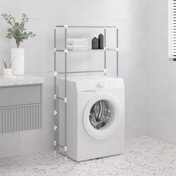 Badregal | Waschmaschinenregal 2 Ablagen Grau 69x28x143 cm Eisen