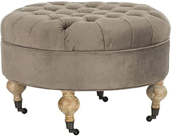 SAFAVIEH Upholstered Ottoman, in Mushroom, 70 X 70 X 45
