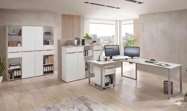 Komplettbüro MEMPHIS IV Weiß/-Artisan Eiche 8-teiliges Set inkl. Tisch