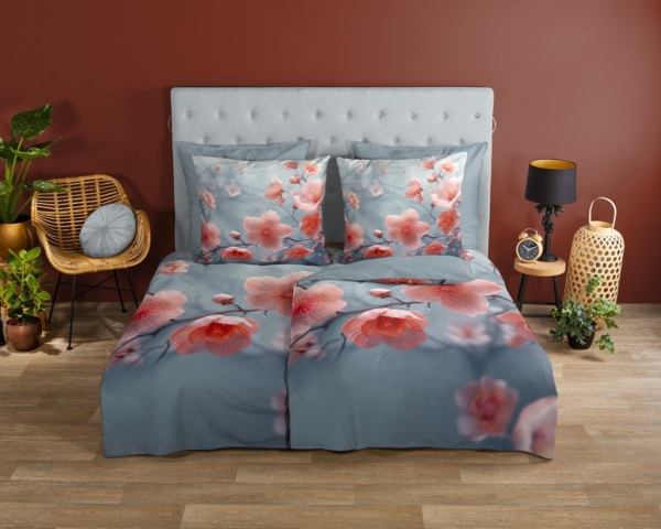 Good Morning Renforcé Bettwäsche 200 X 200 cm + 2- 80 X 80 cm Sartre flowers grau