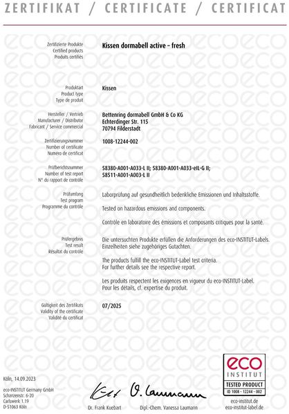Dormabell Active fresh Kopfkissen Funktions Faserkissen 40x80 kühl Bild 7