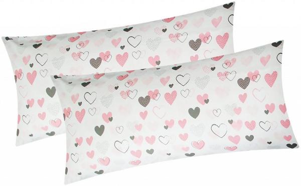 Heubergshop Kissenbezug, (2 Stück), 40x80cm Love Liebe Herzen 100% Baumwolle Kissenhülle (187/1-40x80)