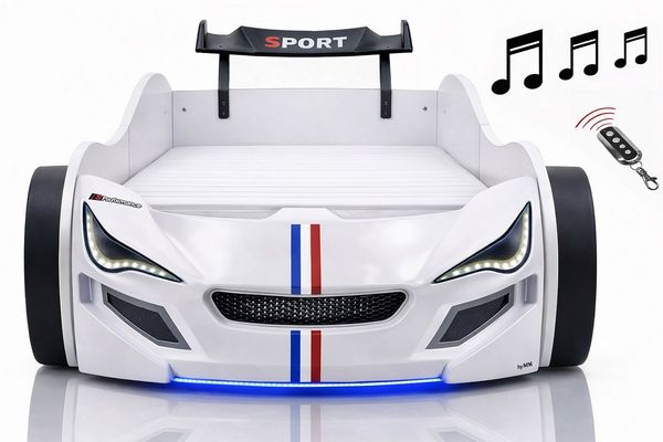 Aileenstore Autobett TURBO GTE (inkl. Zubehör), Kinderbett 90x200, Lattenrost,LED,Unterbodenlicht,Sound,Fernbedienung