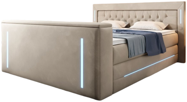 Boxspringbett Divalo mit TV Lift und Stauraum 160x200 Beige H2 (bis 70kg)