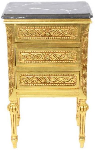 Casa Padrino Barock Beistelltisch mit 3 Schubladen und Marmorplatte Gold / Schwarz 45 x 55 x H. 75 cm - Barockmöbel Bild 2