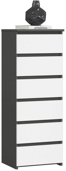 Milord FURNITURE Kommode mit 6 Schubladen 40 cm breit Holz Schrank B40xH109xT35 cm (Highboard Anrichte Schlafzimmer Wohnzimmer Flur Büro Organizer)