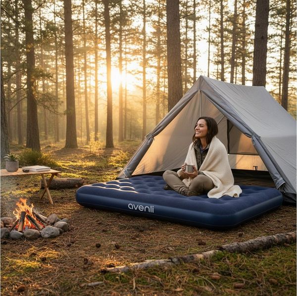 Avenli Luftmatratze Luftbett Camping für 1-2 Personen blau 191x137x22cm Double-Size, (aufblasbar Ideal als Reisebett oder Isomatte, 1-St, für Indoor und Outdoor mit beflockter Oberfläche), Campingmatratze ohne Pumpe
