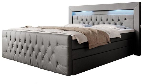 Boxspringbett Sonno mit RGB, USB und Stauraum 160x200 Grau H2 (bis 70kg)