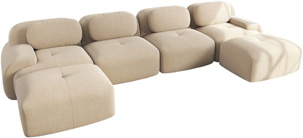 Flieks Modulares Cord Sofa 4-Sitzer mit 2x Hocker, Cloud Sofa rahmenlos, bodennah mit tiefer Sitzfläche, auch als Schlafsofa nutzbar, Beige Bild 10