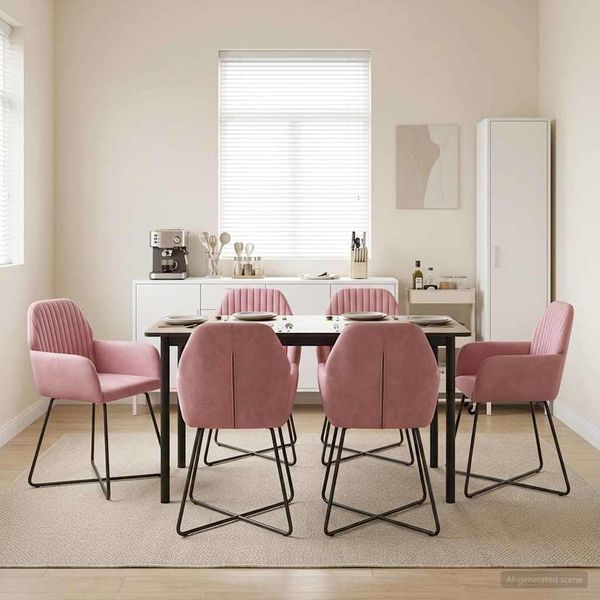 vidaXL Esszimmerstühle 6 pcs Samt (V) Rosa 55 x 50 x 84 cm 3428386