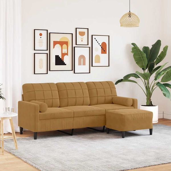 vidaXL 3-Sitzer-Sofa mit Hocker Braun 180 cm Samt 3278274