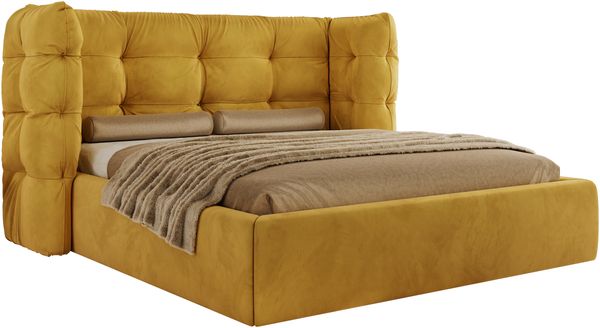 Polsterbett FLONELLE CLASSIC 180 x 200 cm mit Stauraum, Federholzlattenrost, Massivholzrahmen, gestepptes Kopfteil Gasdruckfeder Schlafzimmerbett - Gelb Samt Bild 5