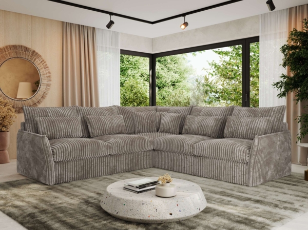 Ecksofa für Wohnzimmer, L-förmige Ecke mit losen Kissen, modular 4-Sitzer couchgarnitur - VERSO - Hellbraun Cord