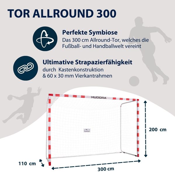 Hudora 'Allround' Fußballtor, Stahl weiß / rot, 300 x 200 x 110 cm Bild 12