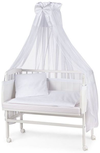 WALDIN Beistellbett mit Matratze und Nestchen, höhenverstellbar, Ausstattung weiß/weiß, Gestell Weiß lackiert