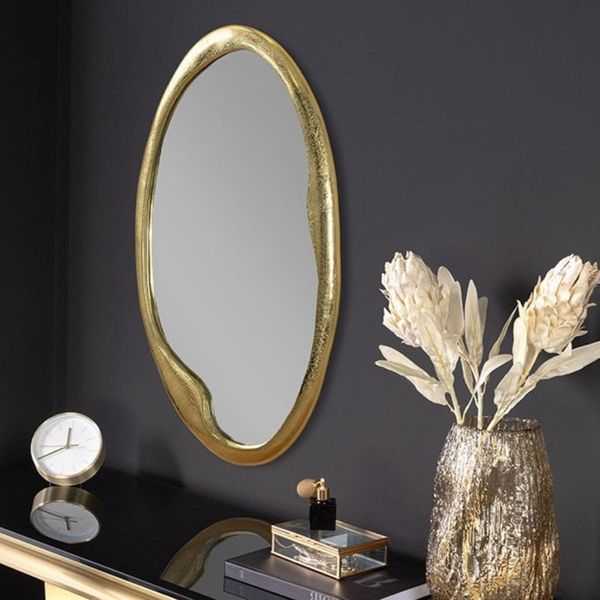 Abstrakter Design Wandspiegel BARATO 70cm gold Metall oval Handarbeit