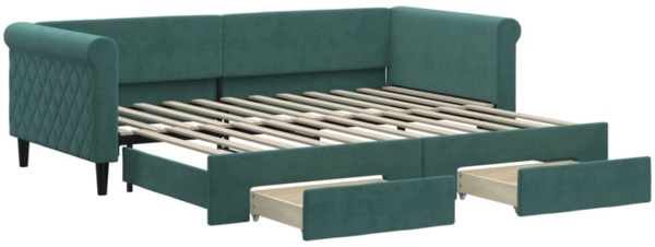 vidaXL Tagesbett Ausziehbar mit Schubladen Dunkelgrün 90x200 cm Samt 3197821