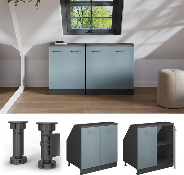 Dachschrägenschrank Rion Blau-Grau 80 x 81.6 cm mit 2 Türen, Schrankkorpus 60 cm Tiefe Vicco Bild 5
