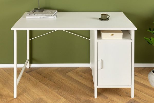 riess-ambiente Schreibtisch DURA STEEL 100cm weiß - Metall, Stauraum, zeitlos, Regalfächer, stabil (Einzelartikel, 1-St), Matter Arbeitstisch - ideal für Arbeits- oder Wohnzimmer & Home Office