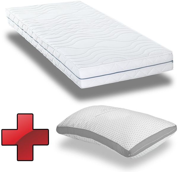 Ergonomische Kaltschaummatratze Supportho Premium 100 x 200 cm, Höhe 18 cm, Härtegrad H2/H3 + Supportho Gel-Effekt Komfort-Schlaf-Kissen 40 x 80 cm