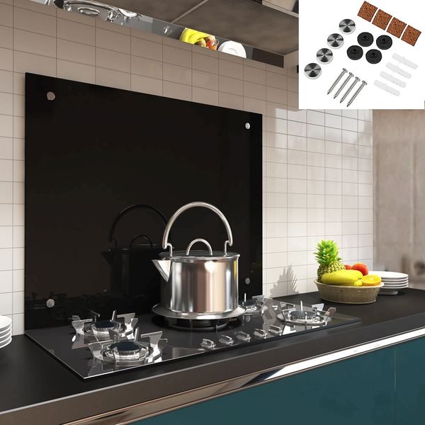Küchenrückwand Spritzschutz Fliesenspiegel Küche Wandschutz Glas 6mm ESG Schwarz - 90x40CM