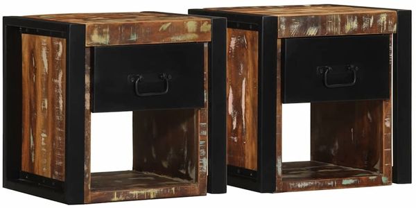 vidaXL Nachttische 2 Stk. Mehrfarbig 40x35x40 cm Altholz Massivholz 4015952