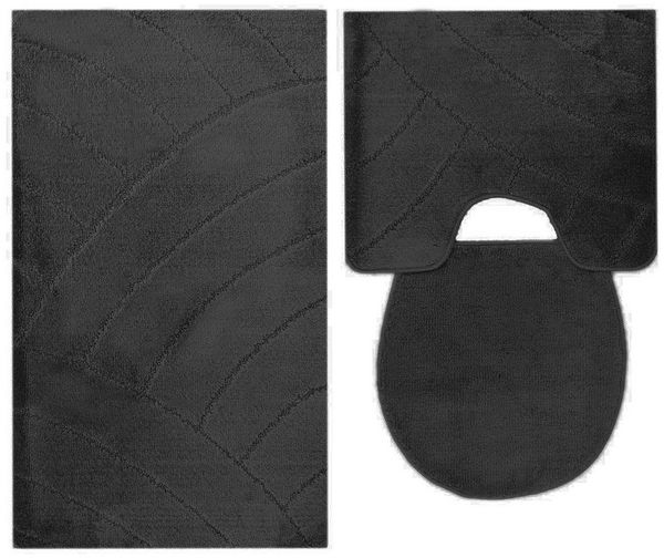 ROLFNERS Badematte 3 tlg Badematte Badezimmerteppich Badteppich Set Schwarz, rutschfest, rutschhemmend, weicher Flor, schnell trocknend, fußbodenheizungsgeeignet, Polypropylen, Florhöhe ca. 15 mm, waschbar bis max. 30°C, rutschfest