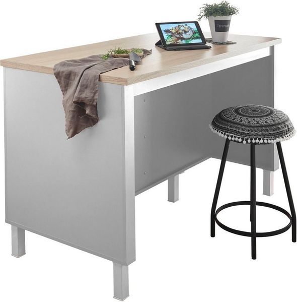 Stella Trading Bilberry Moderne Kücheninsel mit Arbeitsplatte freistehend Optik, matt-Geräumiger Küchenschrank, Holzwerkstoff, Eiche Sonoma/Weiß, 138 x 85 x 75 cm
