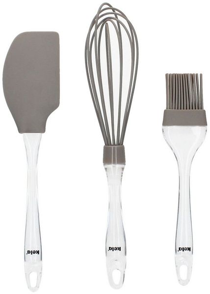 kela Back-Set 3tlg Backset ENNIE Grau Pinsel Teig-Schaber Schneebesen Silikon