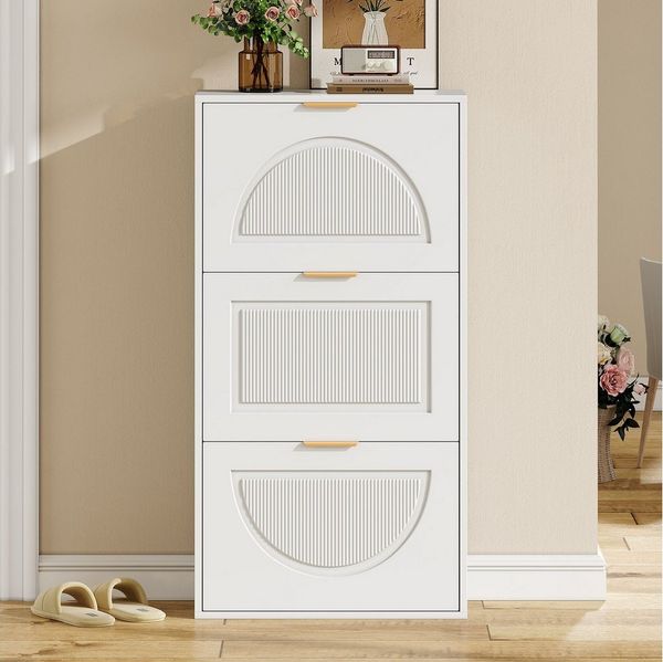 Merax Schuhschrank Schmal (1-St, B60×H114×T24cm) Schuhregal mit 3 Klappen,Schuhkommode Schuhschrank mit Flur/Wohnzimmer