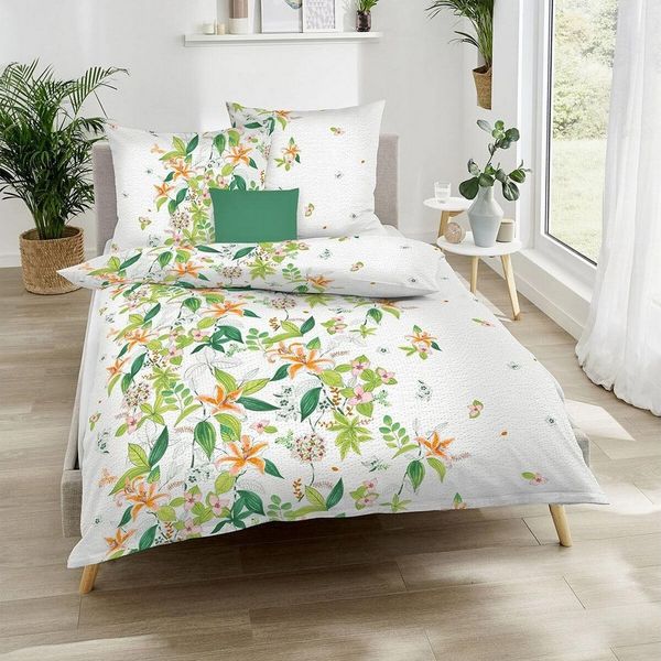 Kaeppel Bettwäsche Dschungellilien, Seersucker, 2 teilig, florale Seersucker Bettwäsche