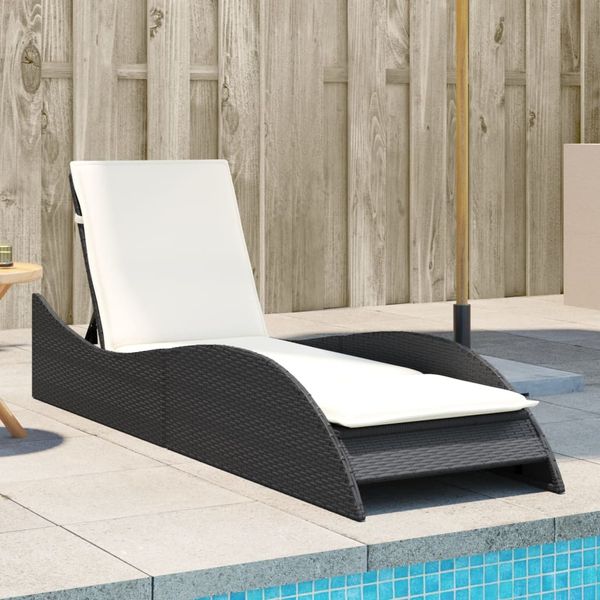 vidaXL Sonnenliege mit Auflage Schwarz 60x205x73 cm Poly Rattan 368278