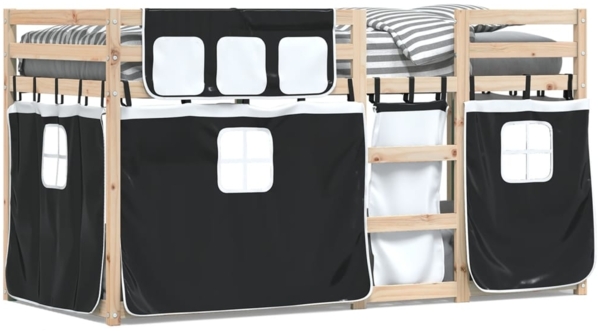 vidaXL Etagenbett mit Vorhängen Weiß & Schwarz 90x190 cm Kiefernholz 3283937