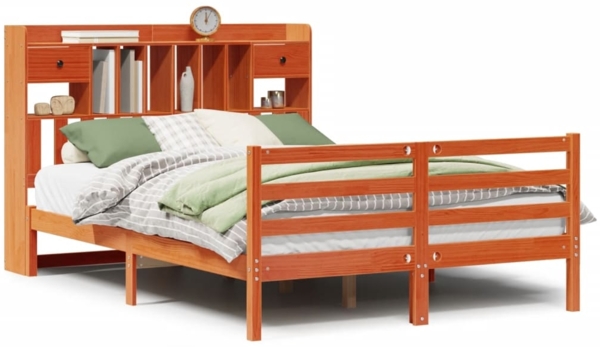 vidaXL Massivholzbett mit Regal ohne Matratze Wachsbraun 140x200 cm 3321956