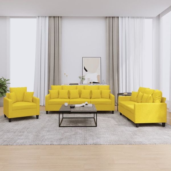 vidaXL 3-tlg. Sofagarnitur mit Kissen Hellgelb Stoff 3201637