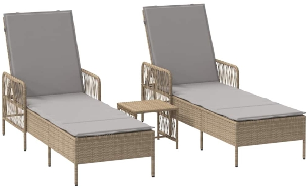 vidaXL Sonnenliege mit Kissen 3 pcs Beige und Hellgrau Poly-Rattan 365435