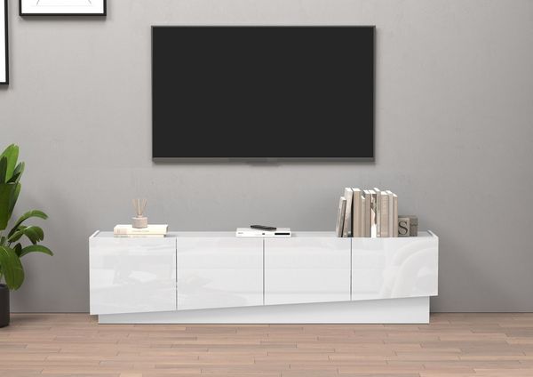 OTTO home Lowboard VELA, Lowboard, Breite 180 cm, Design mit schrägen Türen,Made in Italy (1 St), Maße B/T/H: 180x35x45, Hochglanz lackierte Fronten,TV-Board,TV-Kommode