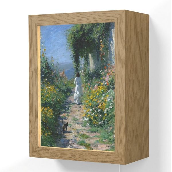 OnlyWow Wandleuchte Lightbox Katze - Frau - Blumen - Haus, Dimmbar, Farbwechsel, LED, Warmweiß, Kaltweiß, Neutralweiß Einstellbar, Wandlampe Innen, Dimmbar, mit Kabel, LED, Beleuchtung, Wohnzimmer